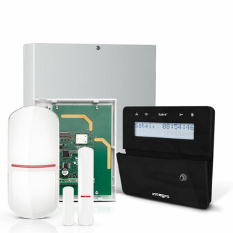 INTEGRA 32 RF pack met zwart INT-KLFR proximity LCD bediendeel, IP module, RF module, draadloze multifunctionele detector en PIR