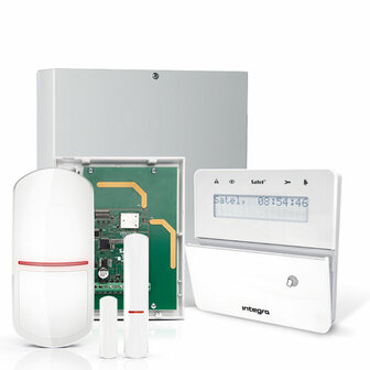 INTEGRA 32 RF pack met wit INT-KLFR proximity LCD bediendeel, RF module, draadloze multifunctionele detector en PIR