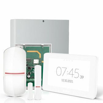INTEGRA 32 RF pack met wit INT-TSH2 7&quot; touchscreen bediendeel, RF module, draadloze multifunctionele detector en PIR
