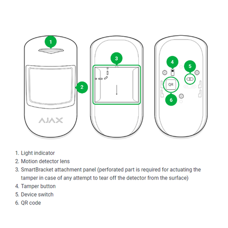 Ajax MotionProtect, wit, draadloze passief infrarood detector